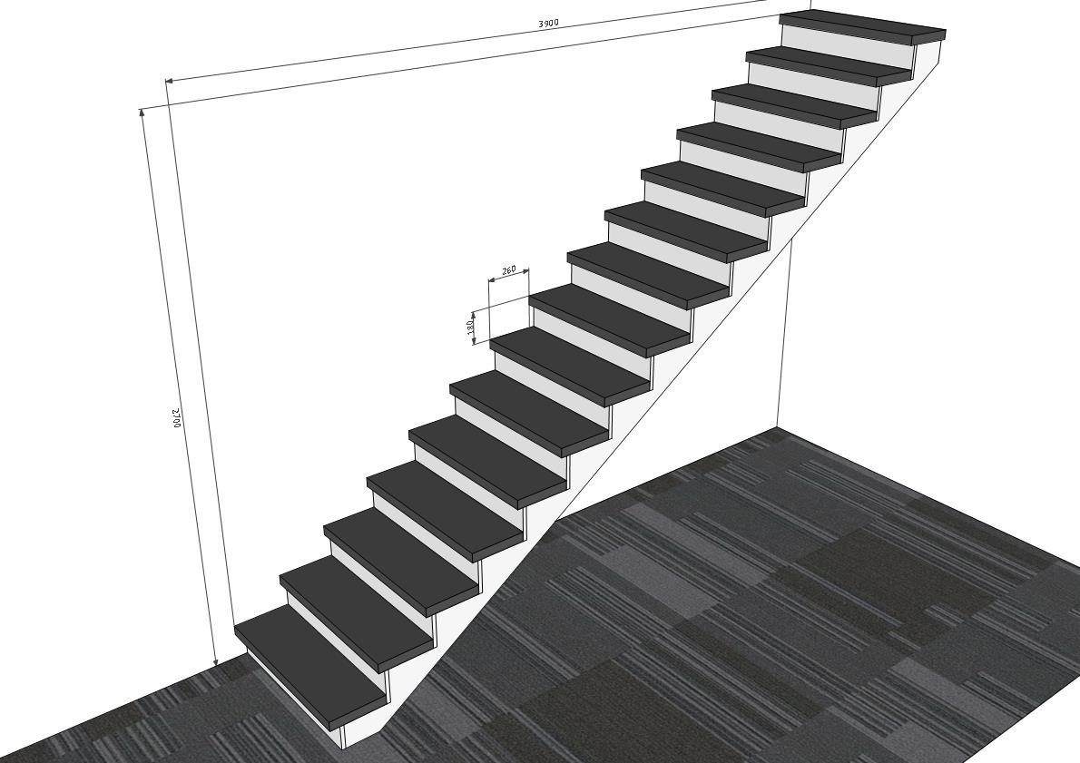 På bildet ser man en trappe der har en platte for opptrin, slik plate montert med skruer og lim er med til og stive trappen av så den ikke knirker.